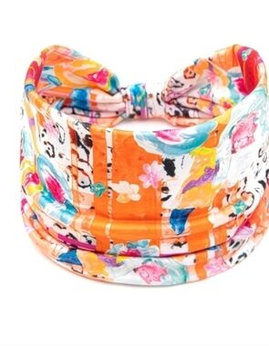 Bohemian Style Bright Floral Orange Multicolor Wide Knotted Headband. NEW!
